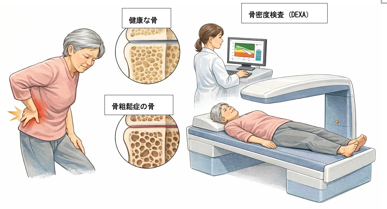 骨粗鬆症の骨比較と骨密度検査(DEXA)