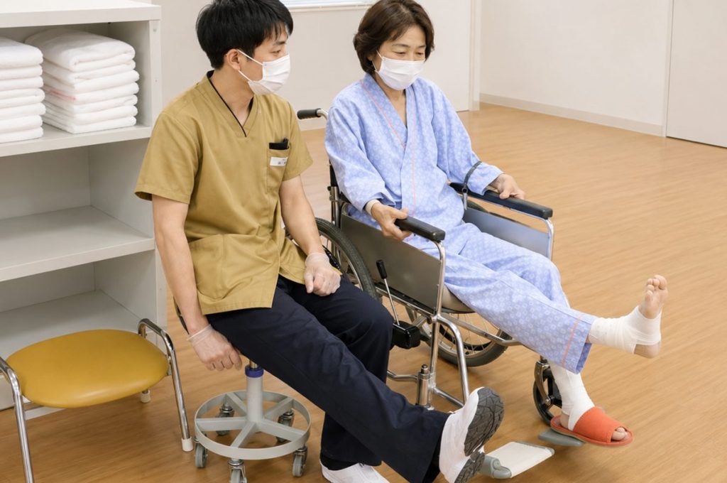 リハビリ室で患者さまをサポートする療法士